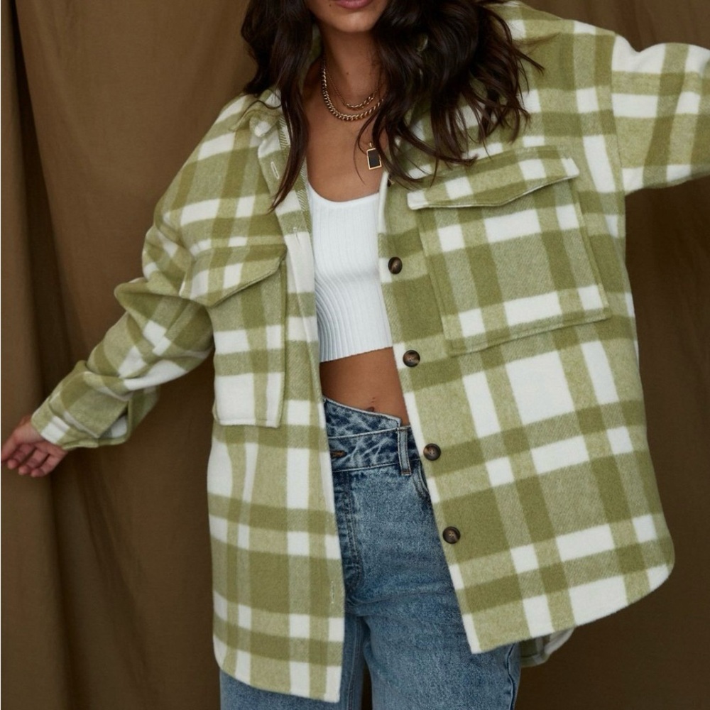 12th Tribe Juniper Green Plaid Shacket, XS/S, NWT!